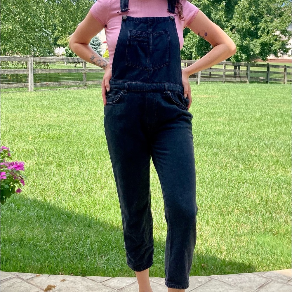 Pull& Bear Black Denim Overalls Size Large